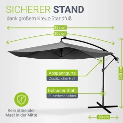 LED Ampelschirm Brazil Sonnenschirm mit LED, Kurbel & Standfuß