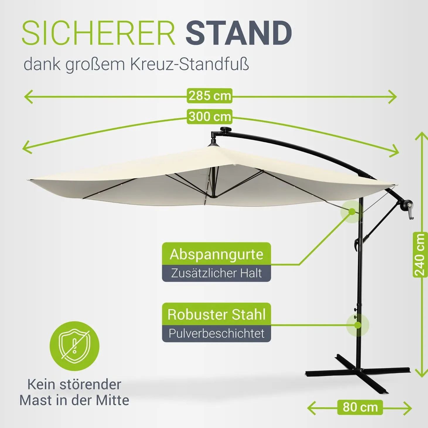 LED Ampelschirm Brazil Sonnenschirm mit LED, Kurbel & Standfuß