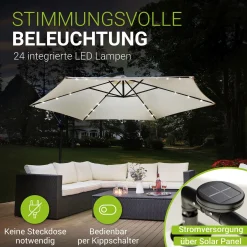 LED Ampelschirm Brazil Sonnenschirm mit LED, Kurbel & Standfuß
