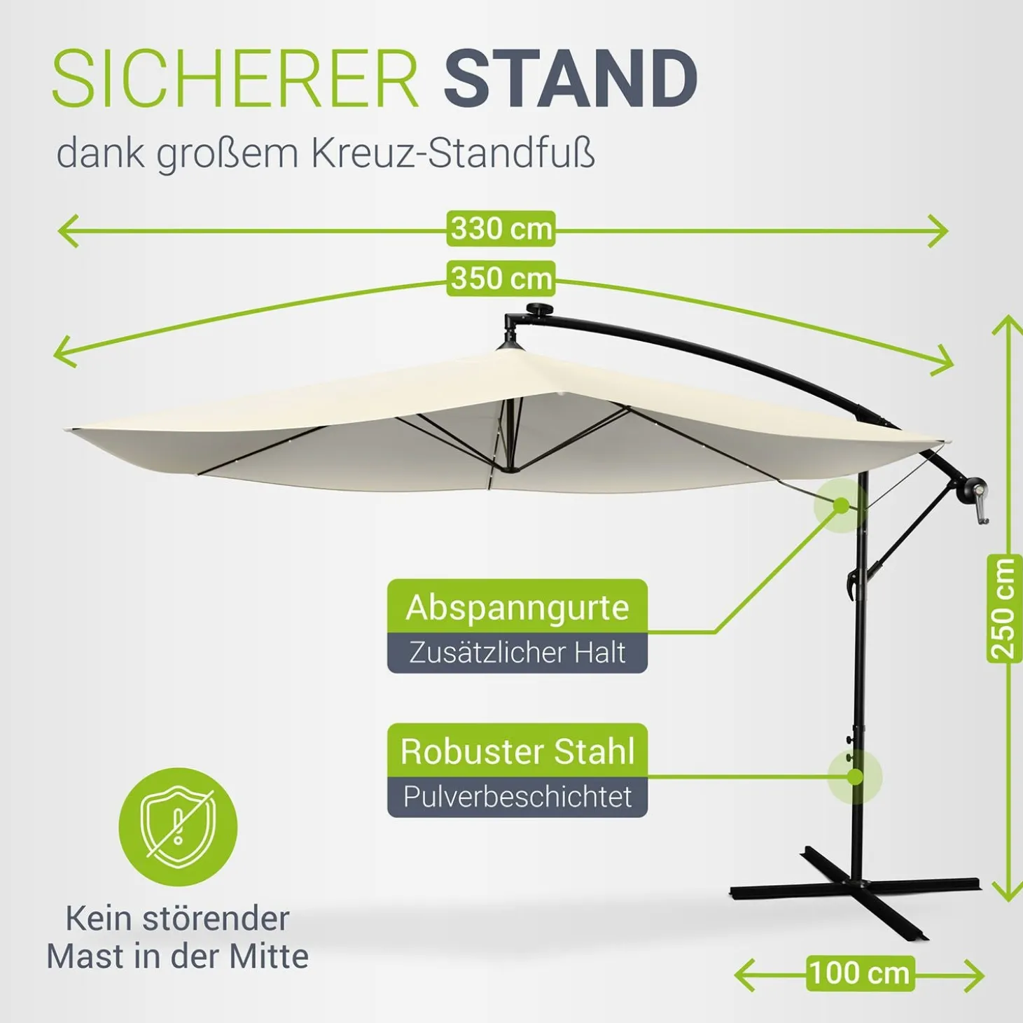 LED Ampelschirm Brazil Sonnenschirm mit LED, Kurbel & Standfuß