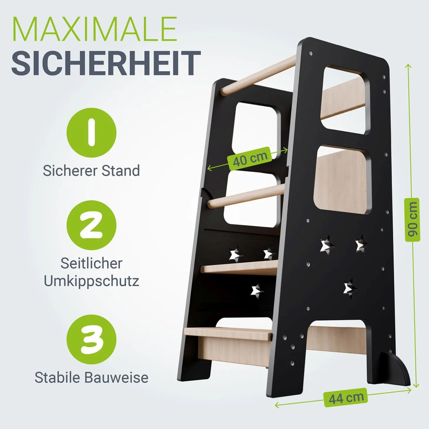 Lernturm Henny Höhenverstellbarer Lernturm für Kinder ab 1 Jahr, sicher und stabil