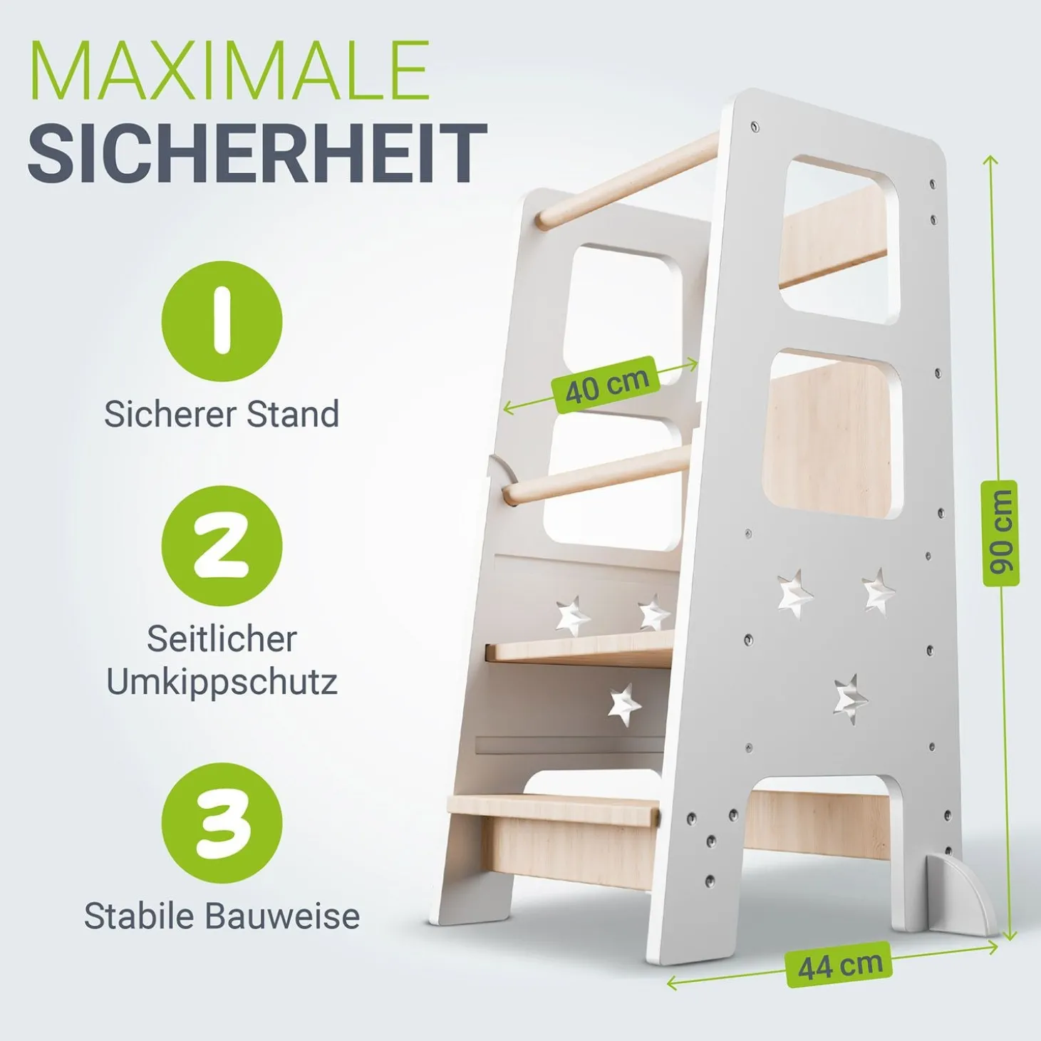 Lernturm Henny Höhenverstellbarer Lernturm für Kinder ab 1 Jahr, sicher und stabil