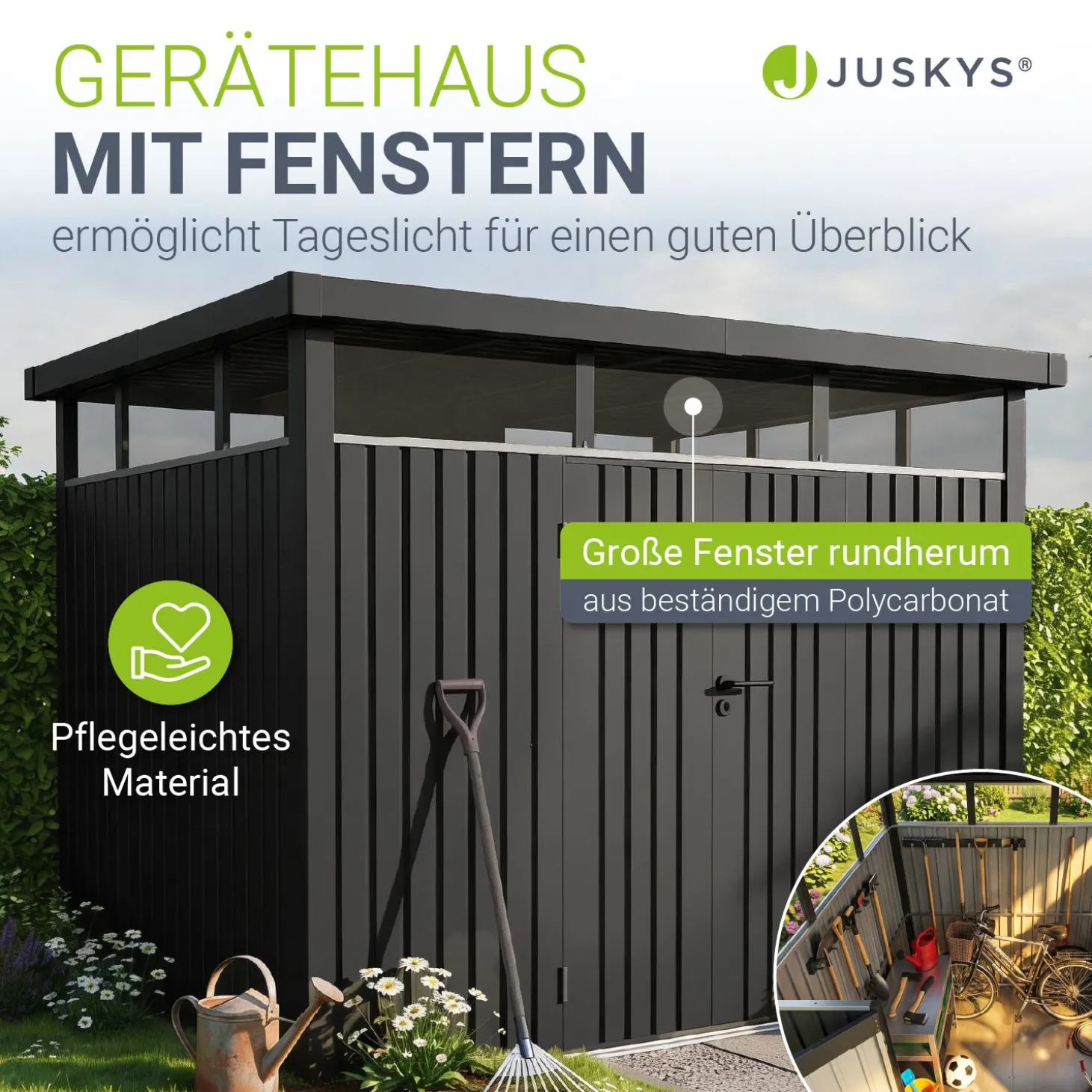 Metall Gerätehaus Luzern Wetterfester Geräteschuppen mit abschließbaren Türen