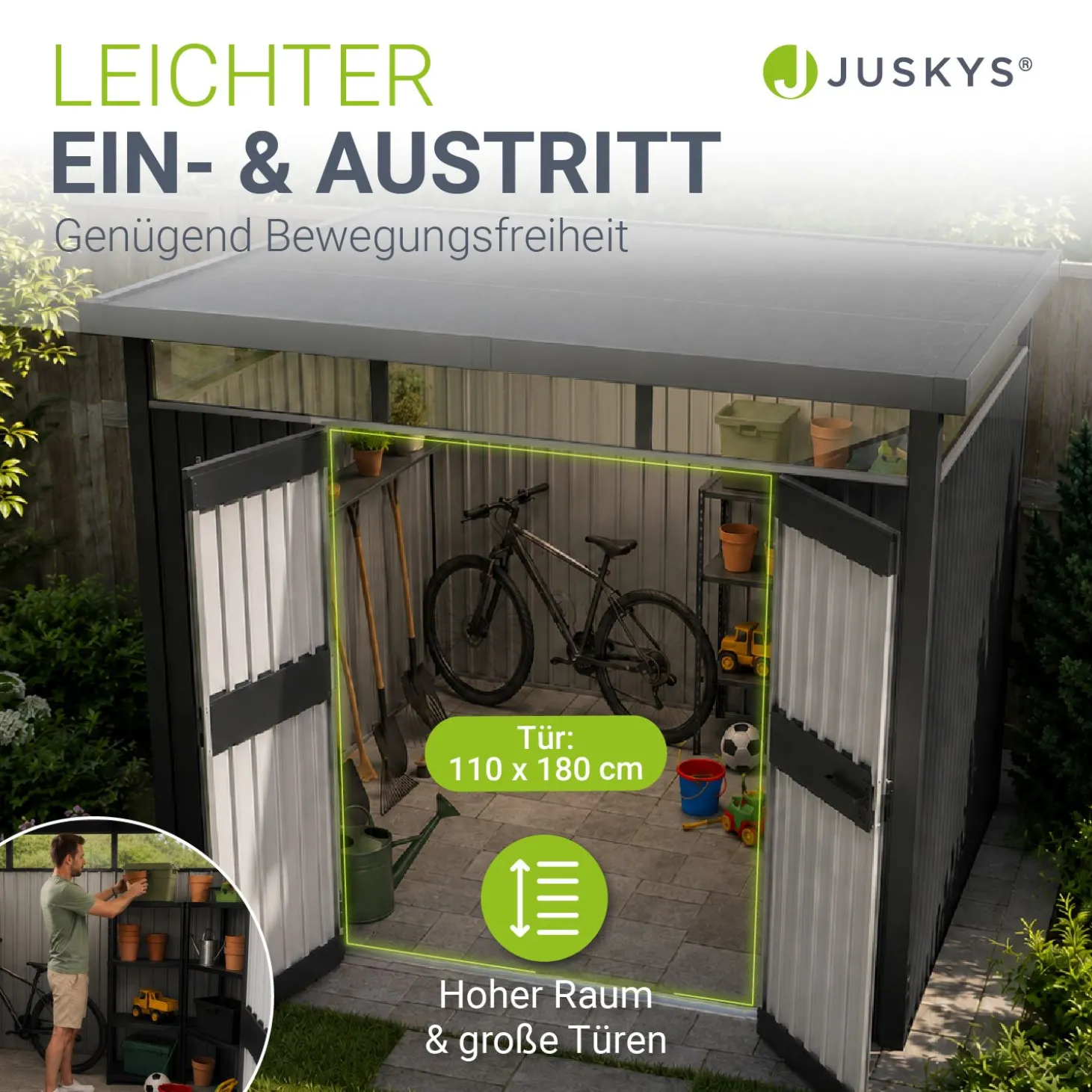 Metall Gerätehaus Luzern Wetterfester Geräteschuppen mit abschließbaren Türen