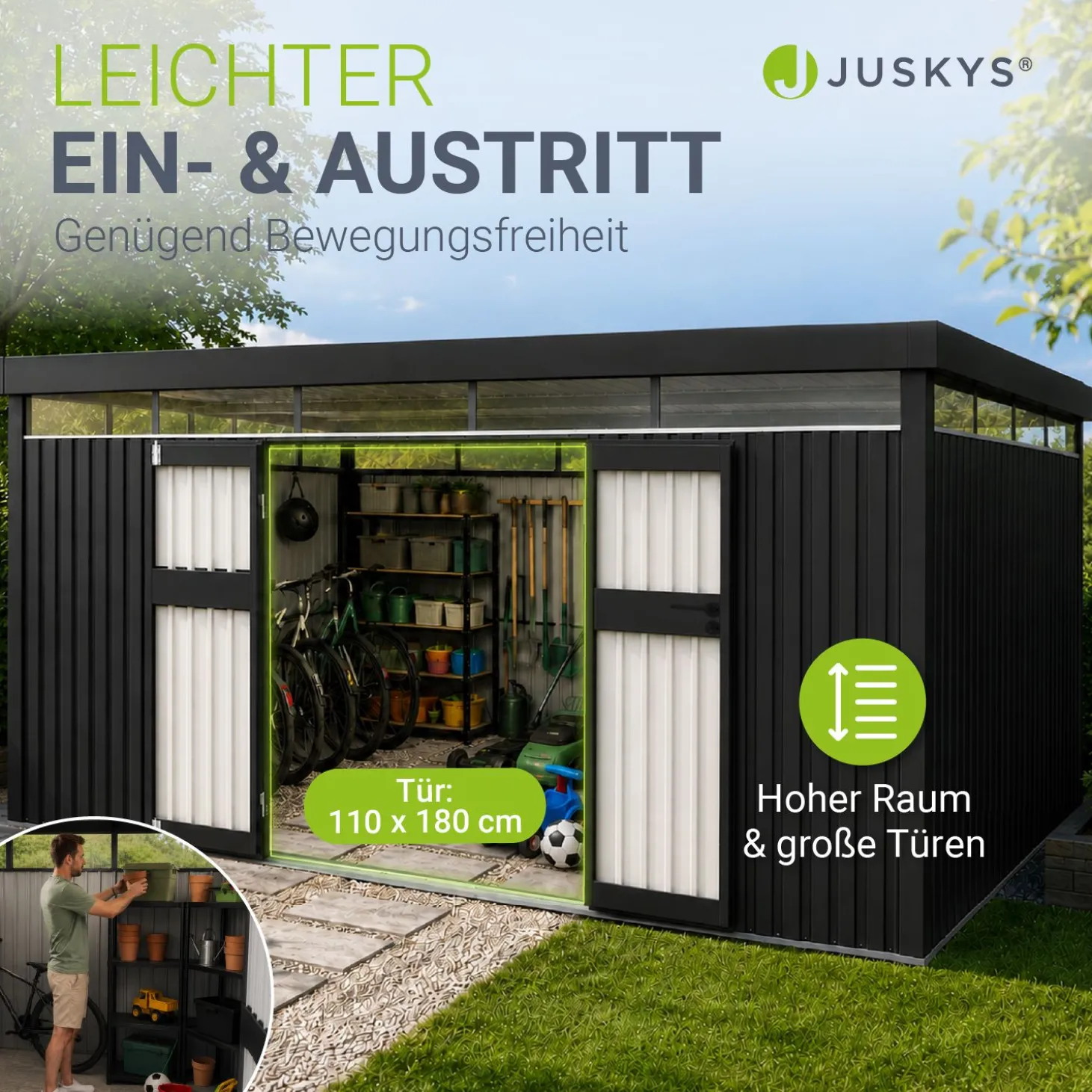 Metall Gerätehaus Luzern Wetterfester Geräteschuppen mit abschließbaren Türen