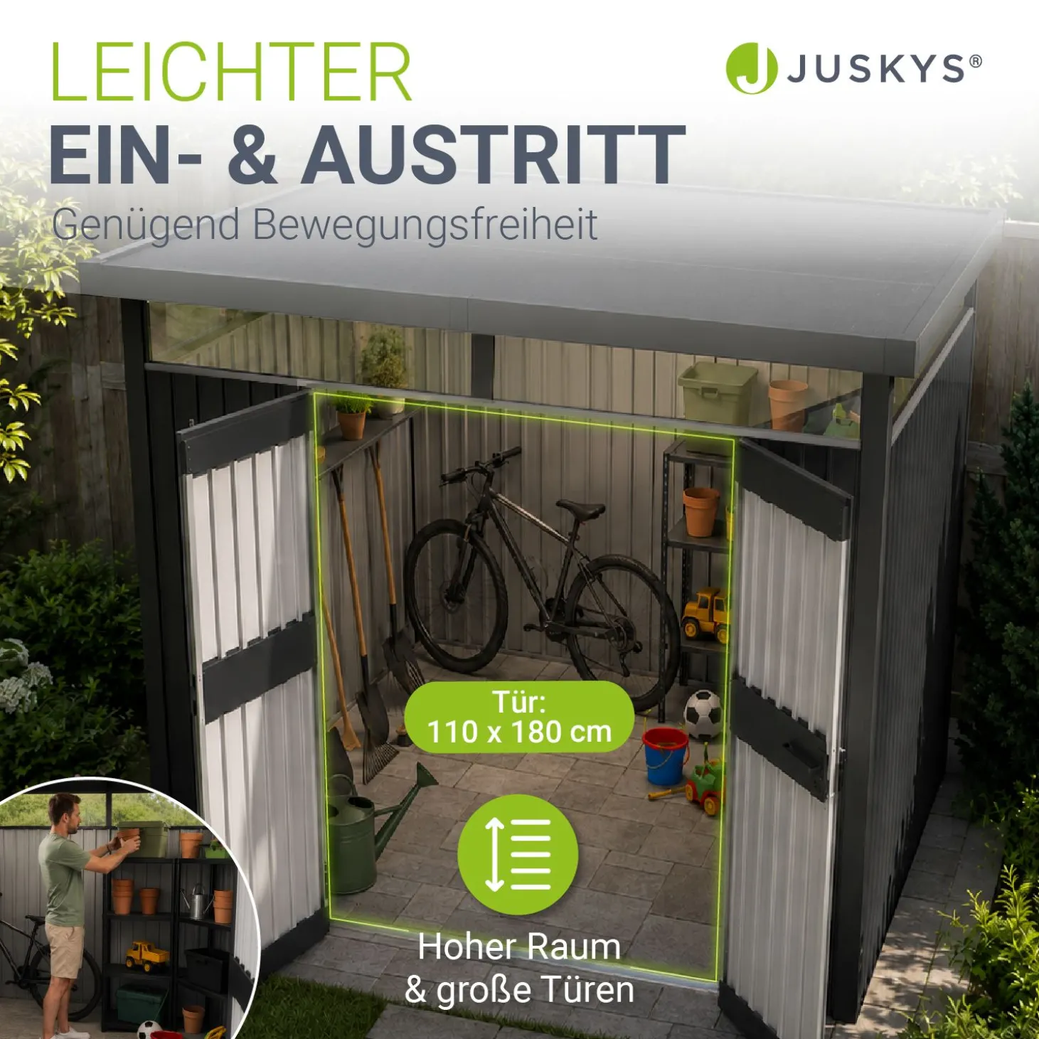 Metall Gerätehaus Luzern Wetterfester Geräteschuppen mit abschließbaren Türen