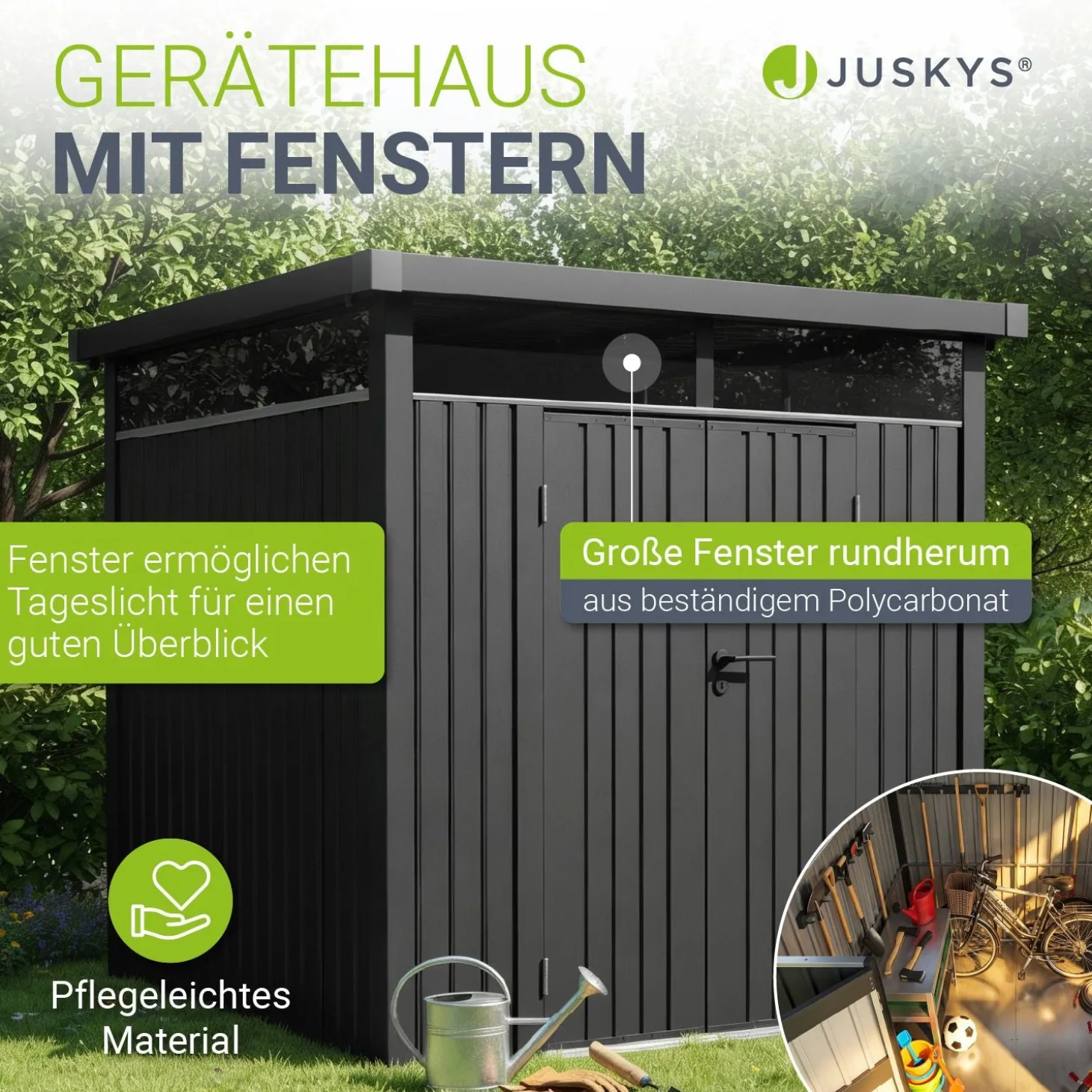 Metall Gerätehaus Luzern Wetterfester Geräteschuppen mit abschließbaren Türen