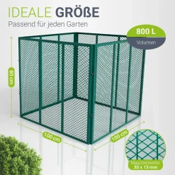 Metall Komposter für Gartenabfälle Gartenkomposter mit 450L & 800L Volumen