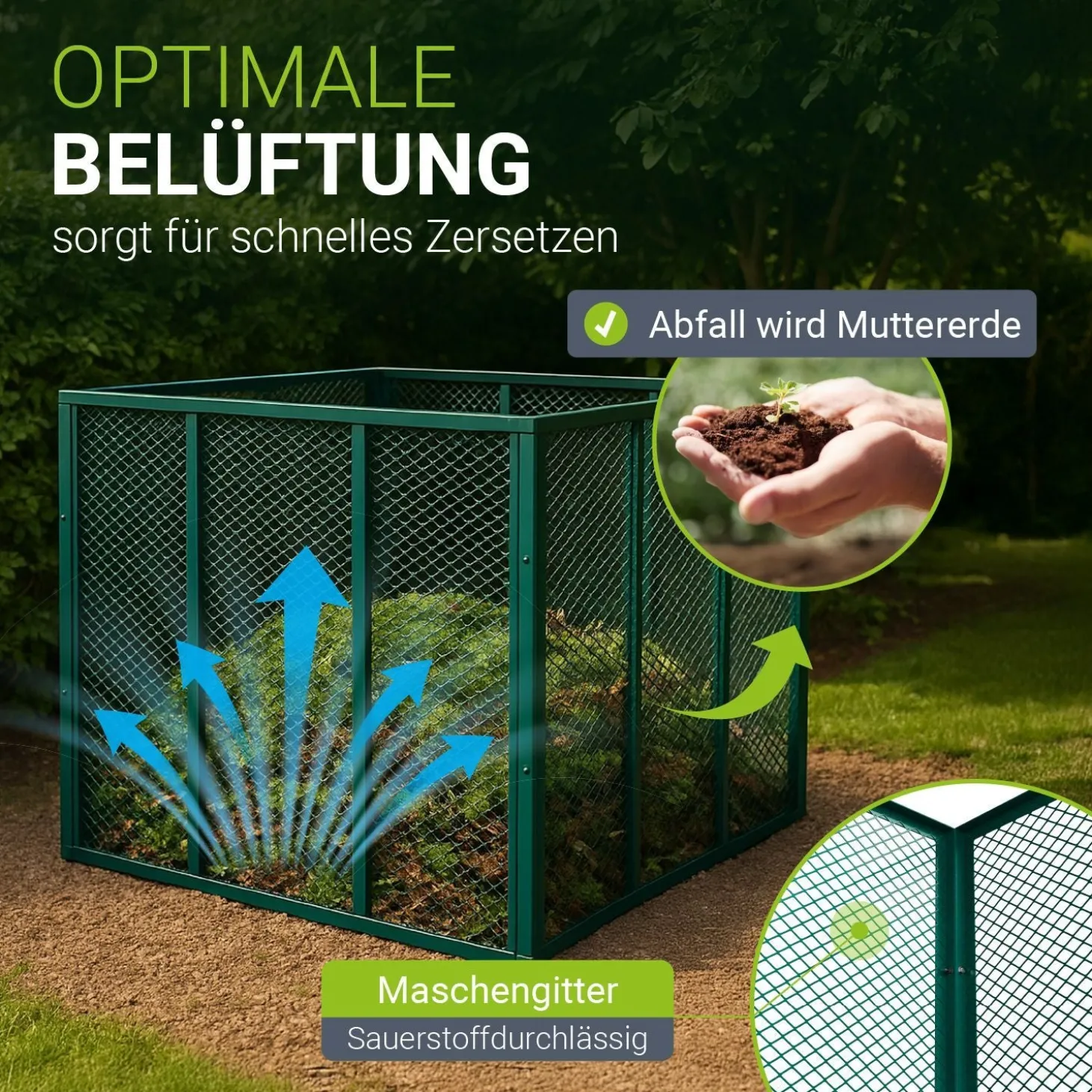 Metall Komposter für Gartenabfälle Gartenkomposter mit 450L & 800L Volumen