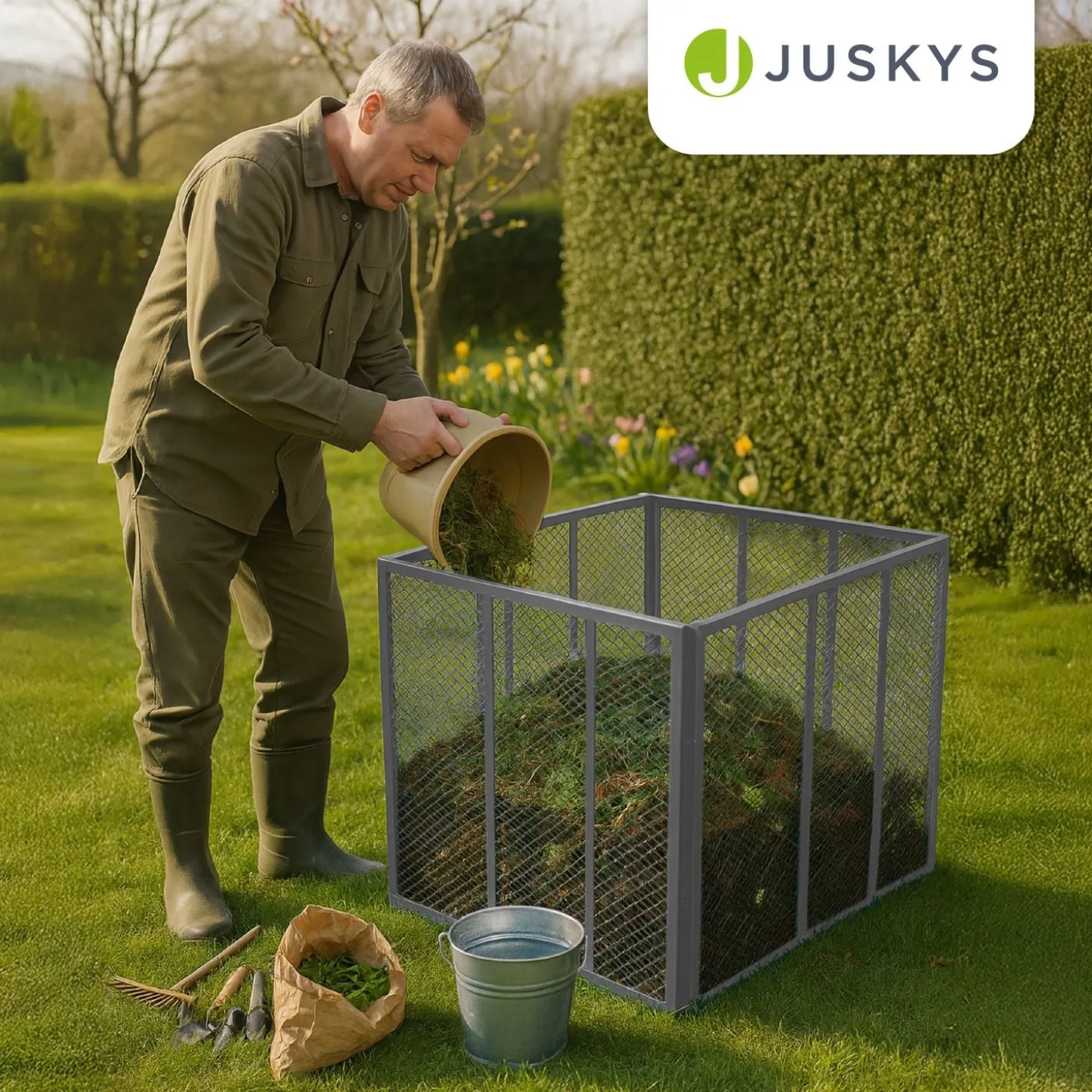 Metall Komposter für Gartenabfälle Gartenkomposter mit 450L & 800L Volumen