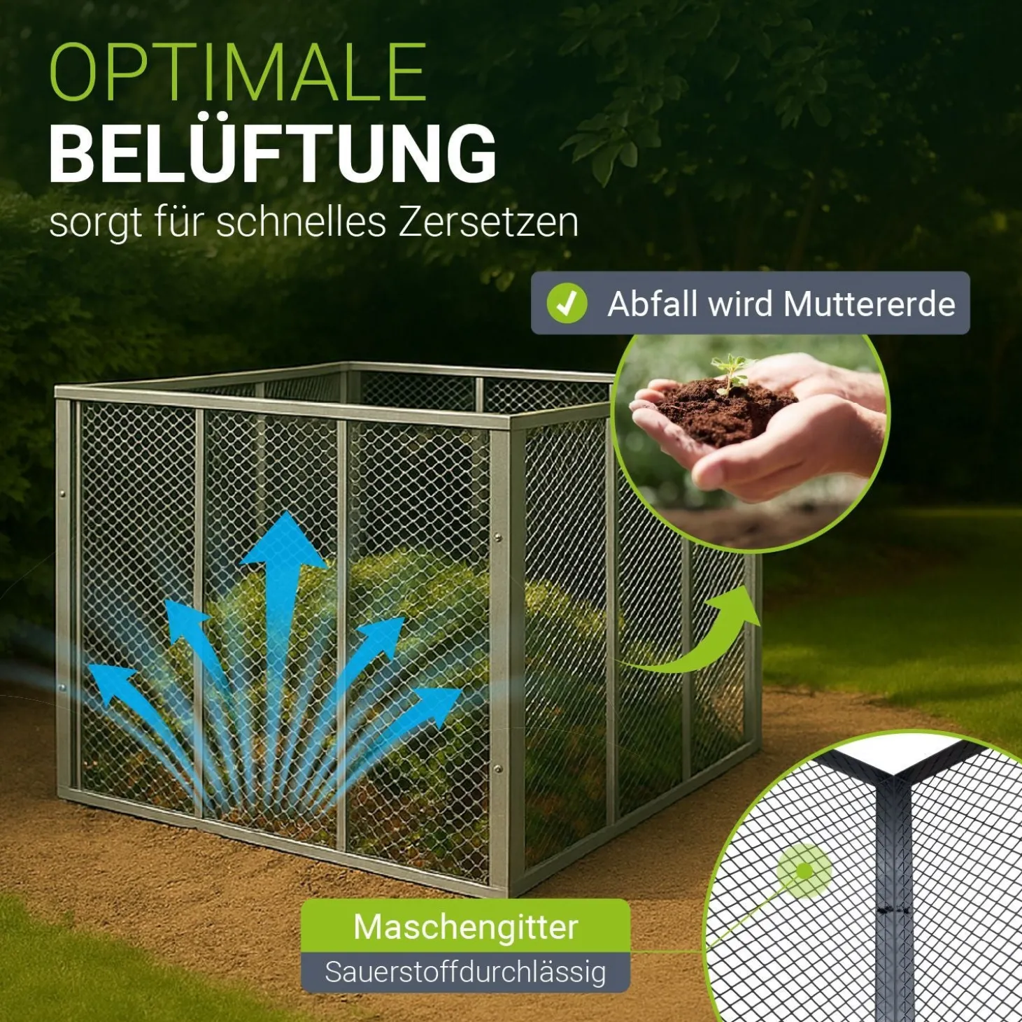 Metall Komposter für Gartenabfälle Gartenkomposter mit 450L & 800L Volumen