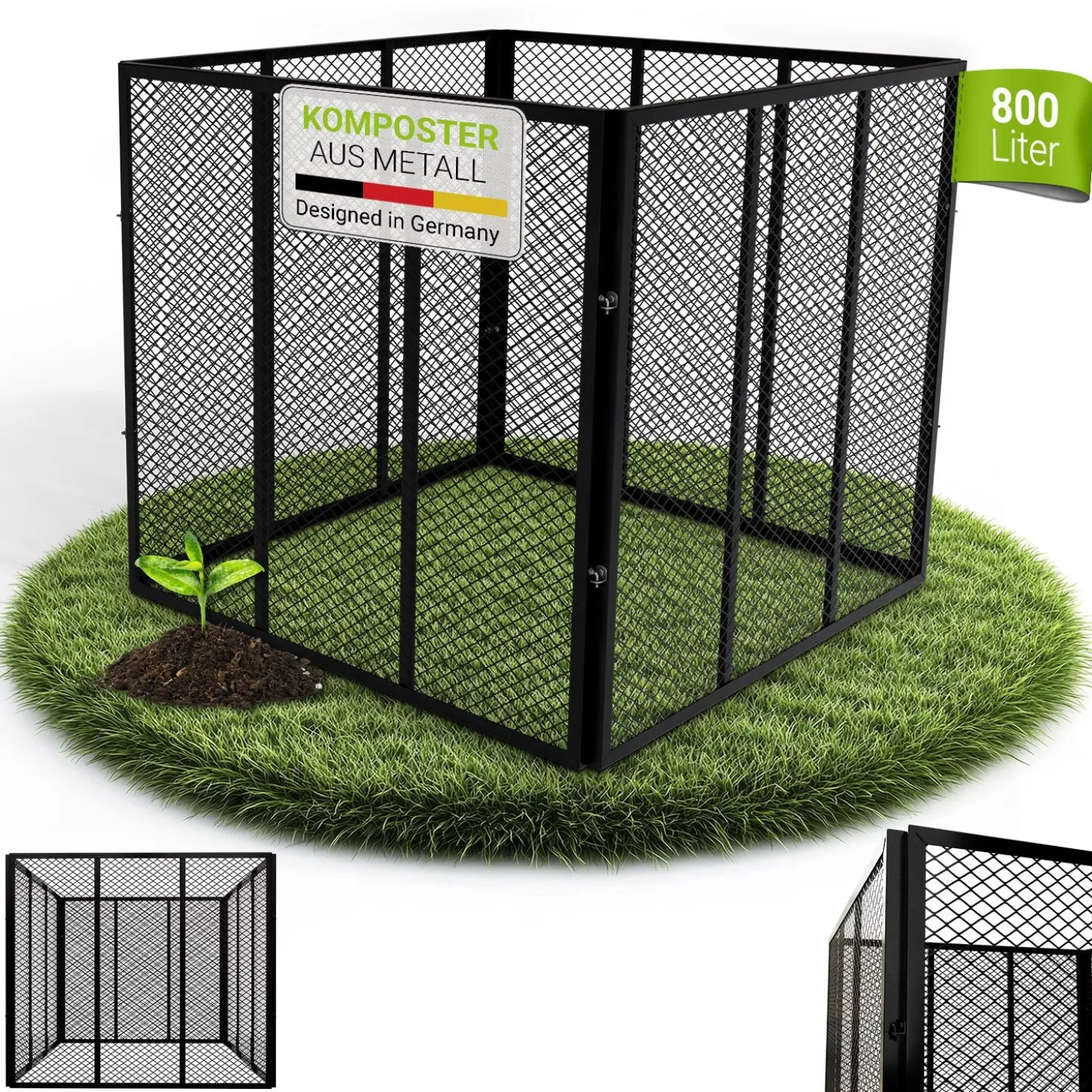 Metall Komposter für Gartenabfälle Gartenkomposter mit 450L & 800L Volumen