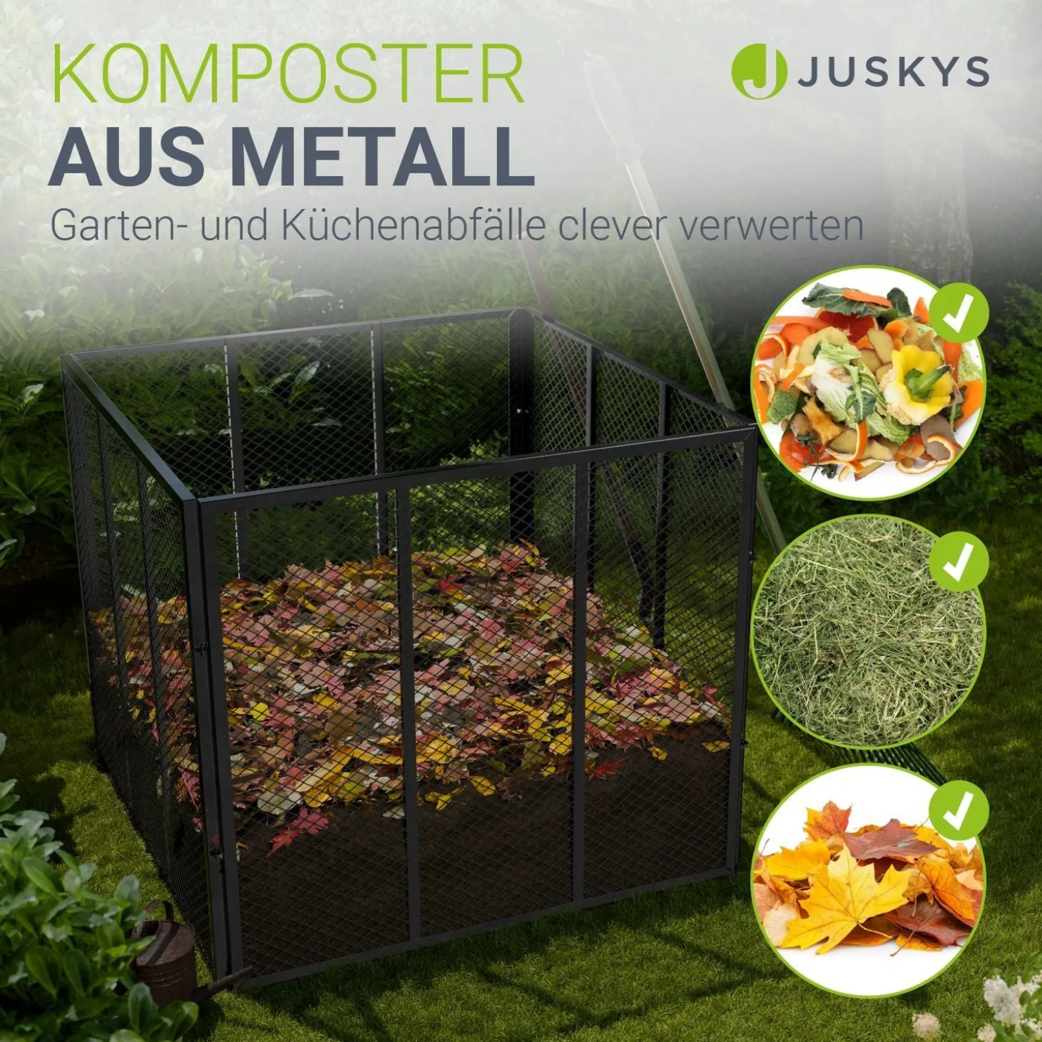 Metall Komposter für Gartenabfälle Gartenkomposter mit 450L & 800L Volumen