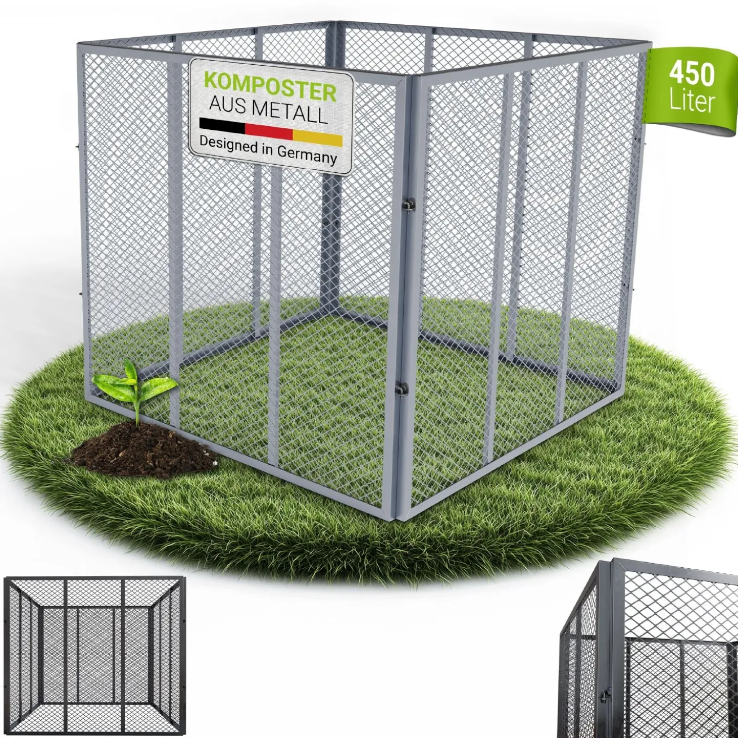 Metall Komposter für Gartenabfälle Gartenkomposter mit 450L & 800L Volumen