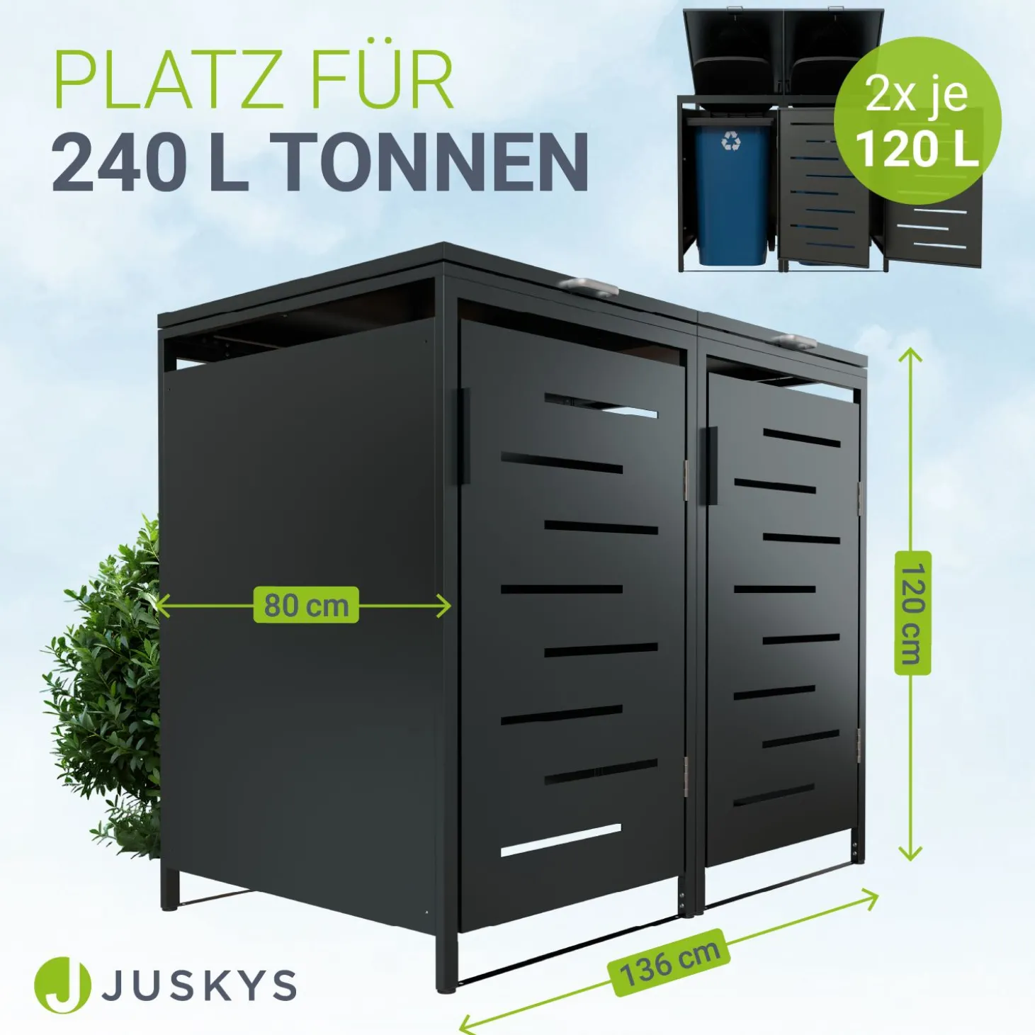 Metall Mülltonnenbox Arel Moderne Gartenbox für 120L bzw. 240L Mülltonnen
