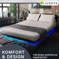 Metall Schwebebett Palamos Minimalistisches Bett mit LED-Beleuchtung & Lattenrost