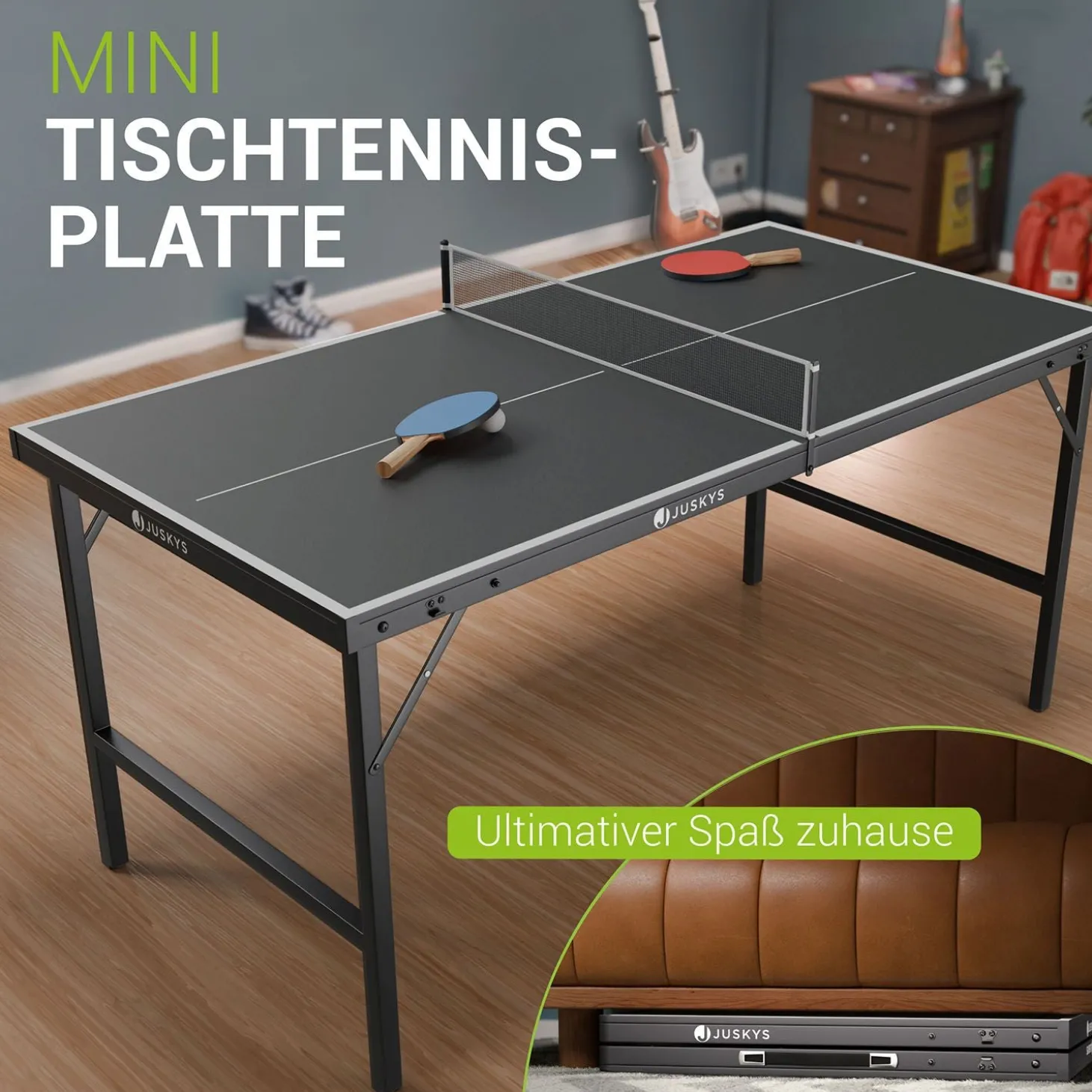 Mini Tischtennisplatte Flexi Tischtennisplatte klein inkl. Netz, Schlägern & 5 Bällen
