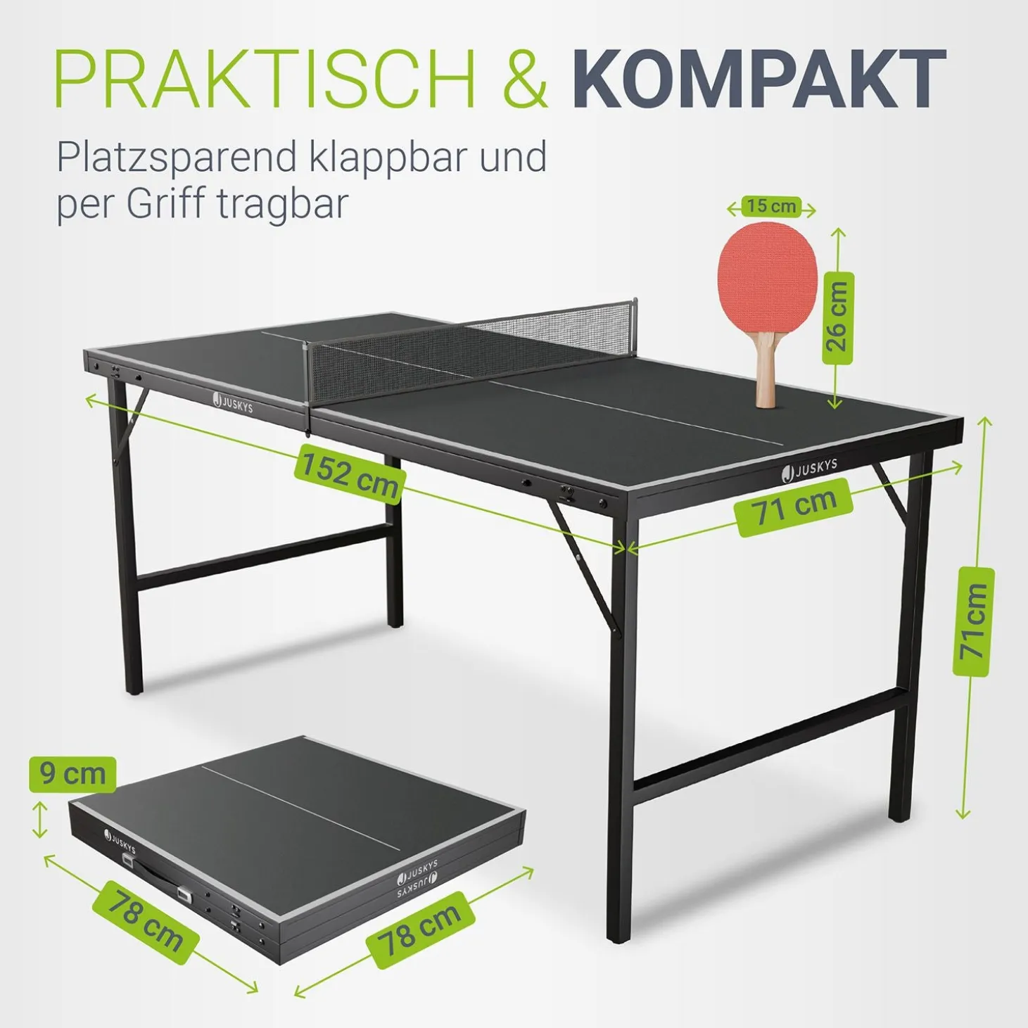 Mini Tischtennisplatte Flexi Tischtennisplatte klein inkl. Netz, Schlägern & 5 Bällen