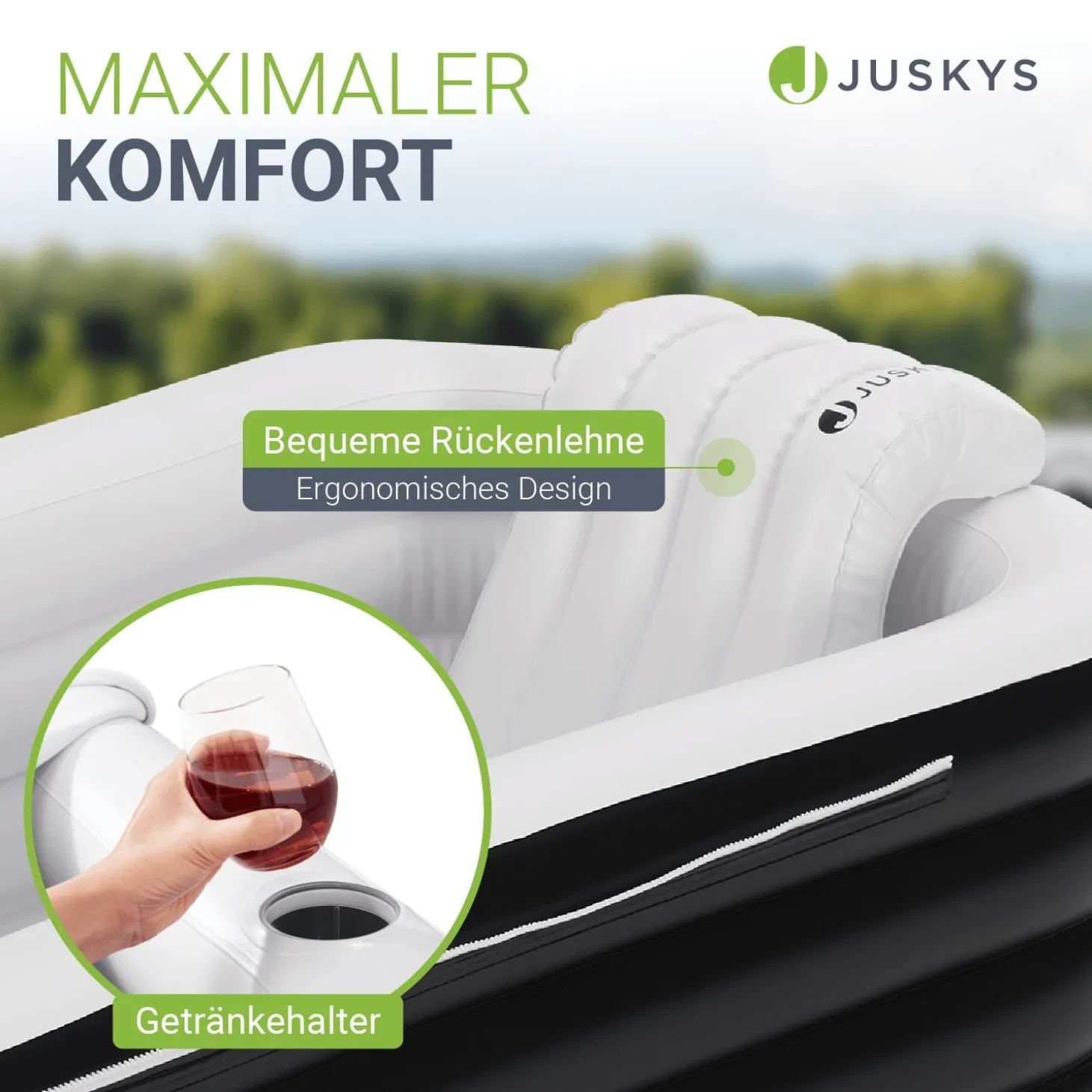 Mobile Badewanne Aufblasbare Wanne mit Luftpumpe, Abdeckung und Rückenlehne