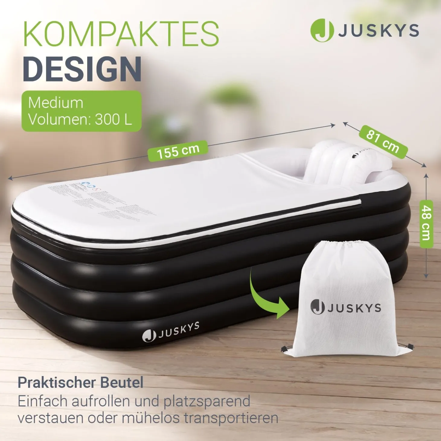 Mobile Badewanne Aufblasbare Wanne mit Luftpumpe, Abdeckung und Rückenlehne