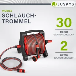 Mobile Schlauchtrommel Basic 30 m Mit Multifunktions-Handbrause, Wandaufhängung und Adaptern