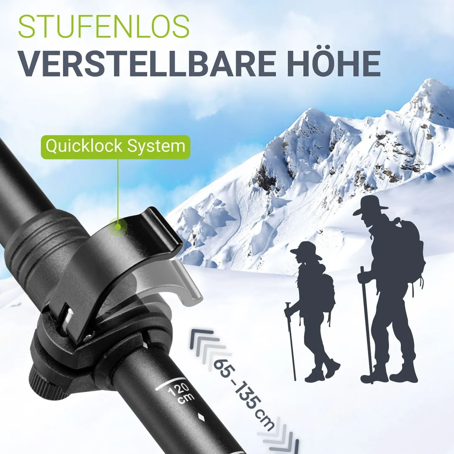 Nordic Walking Wanderstöcke mit Zubehör 2 Alu Teleskop Wanderstöcke mit Gummipuffer Set & Tasche