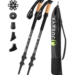 Nordic Walking Wanderstöcke mit Zubehör 2 Alu Teleskop Wanderstöcke mit Gummipuffer Set & Tasche