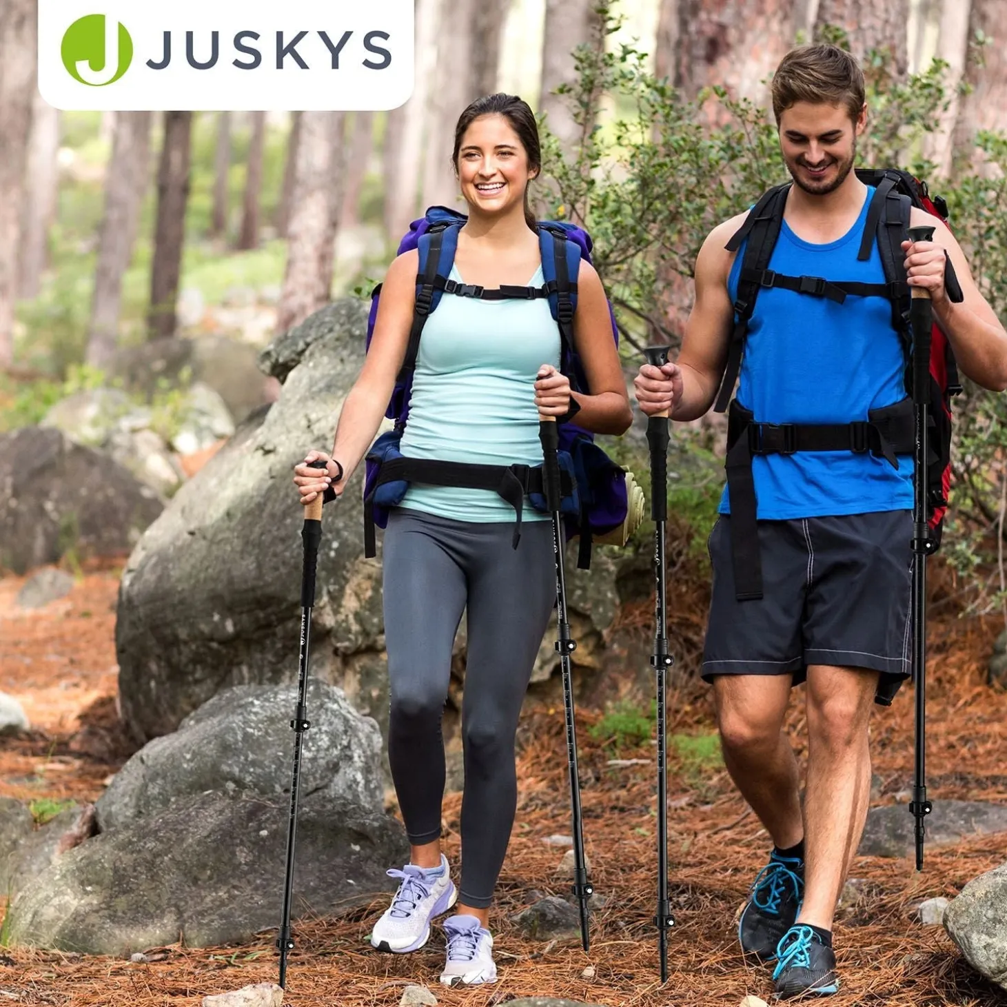 Nordic Walking Wanderstöcke mit Zubehör 2 Alu Teleskop Wanderstöcke mit Gummipuffer Set & Tasche