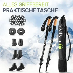 Nordic Walking Wanderstöcke mit Zubehör 2 Alu Teleskop Wanderstöcke mit Gummipuffer Set & Tasche