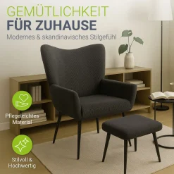 Ohrensessel mit optionalem Hocker Odense Relaxsessel beige oder grau im skandinavischen Design