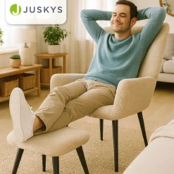 Ohrensessel mit optionalem Hocker Odense Relaxsessel beige oder grau im skandinavischen Design