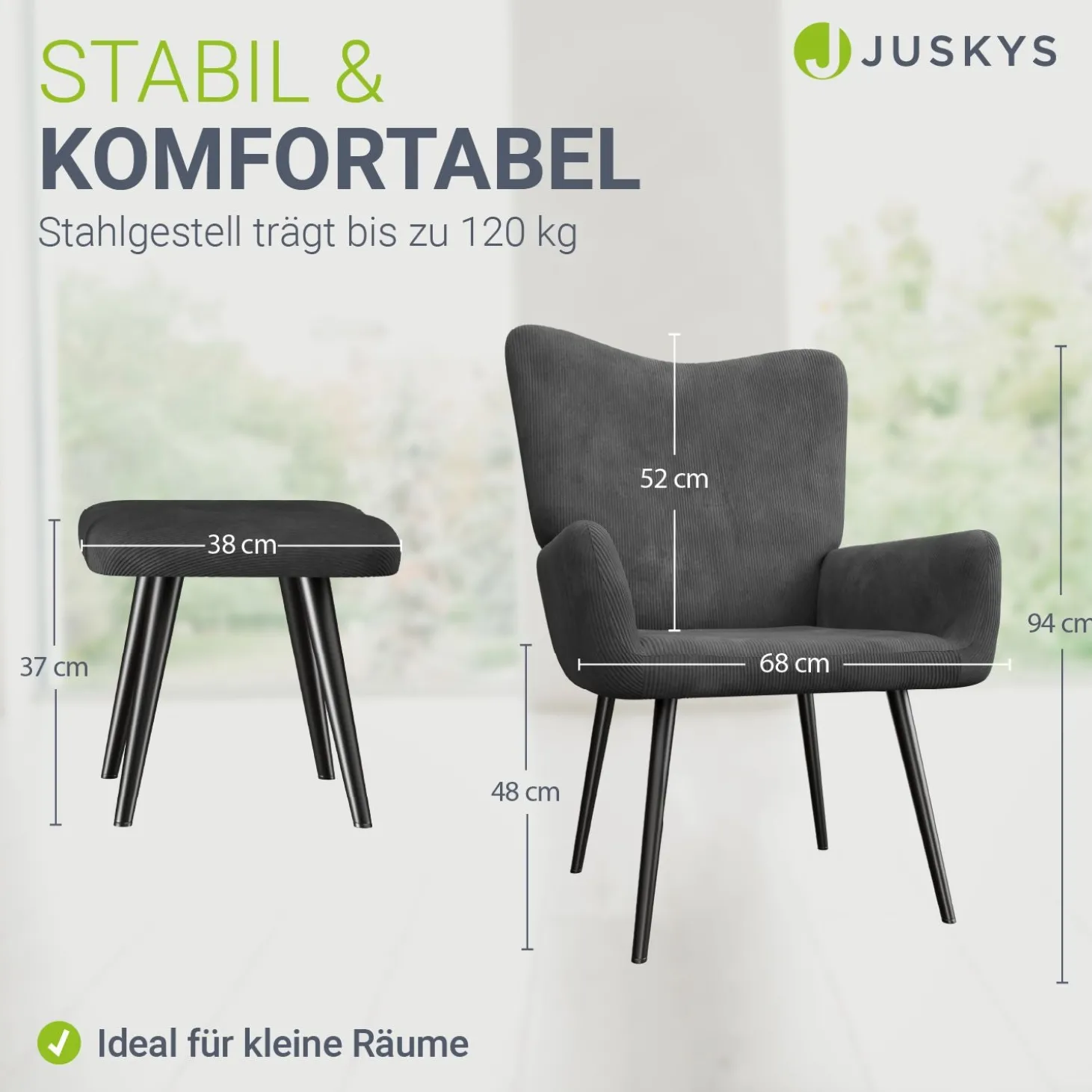 Ohrensessel mit optionalem Hocker Odense Relaxsessel beige oder grau im skandinavischen Design