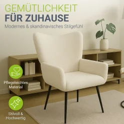 Ohrensessel mit optionalem Hocker Odense Relaxsessel beige oder grau im skandinavischen Design