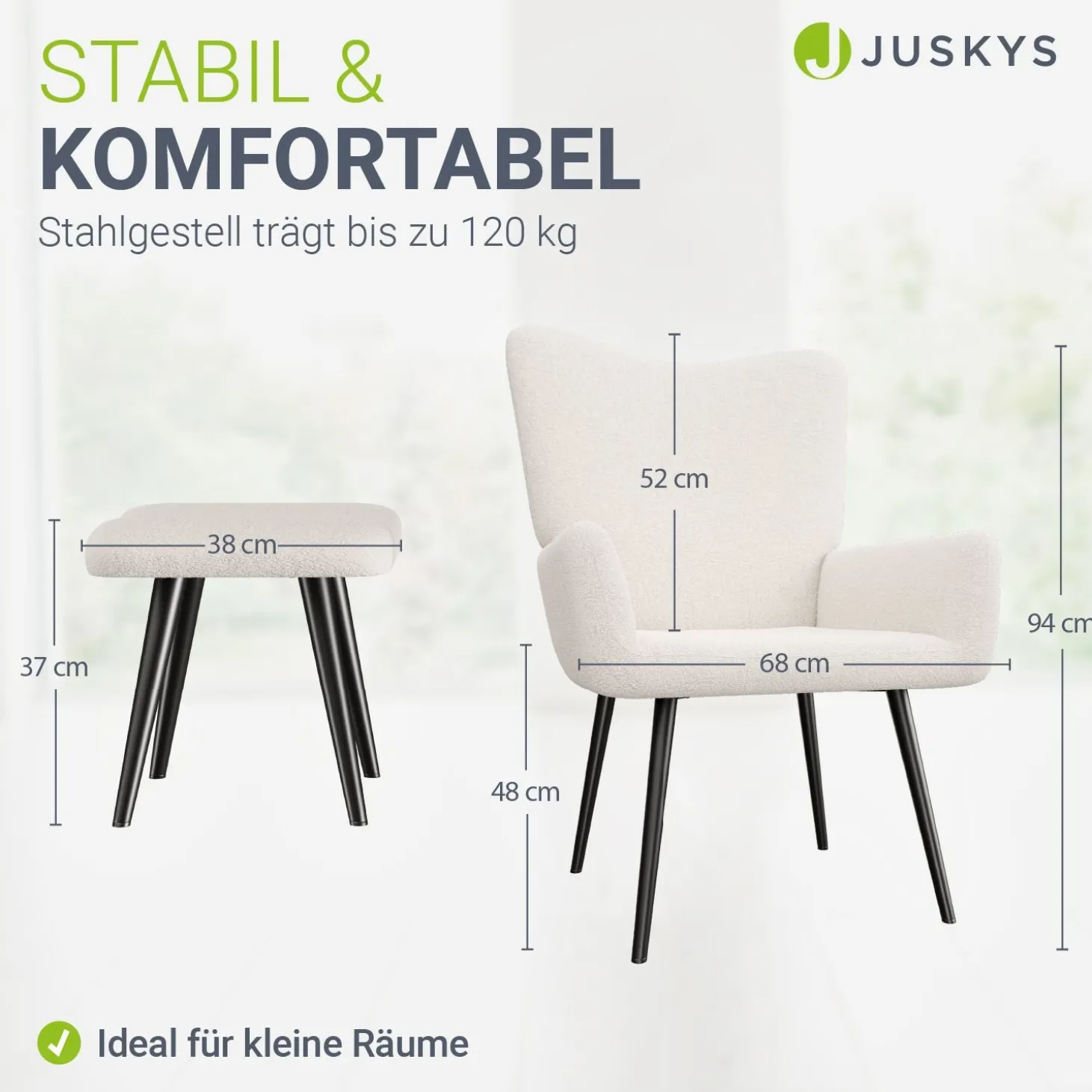 Ohrensessel mit optionalem Hocker Odense Relaxsessel beige oder grau im skandinavischen Design