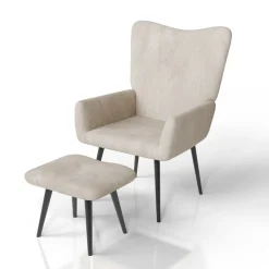 Ohrensessel mit optionalem Hocker Odense Relaxsessel beige oder grau im skandinavischen Design