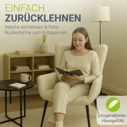 Ohrensessel mit optionalem Hocker Odense Relaxsessel beige oder grau im skandinavischen Design