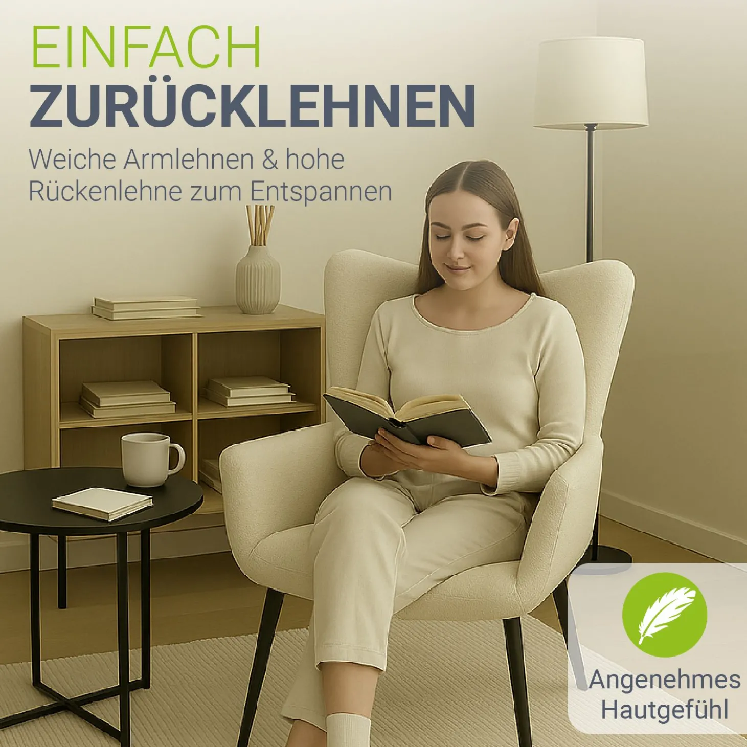 Ohrensessel mit optionalem Hocker Odense Relaxsessel beige oder grau im skandinavischen Design