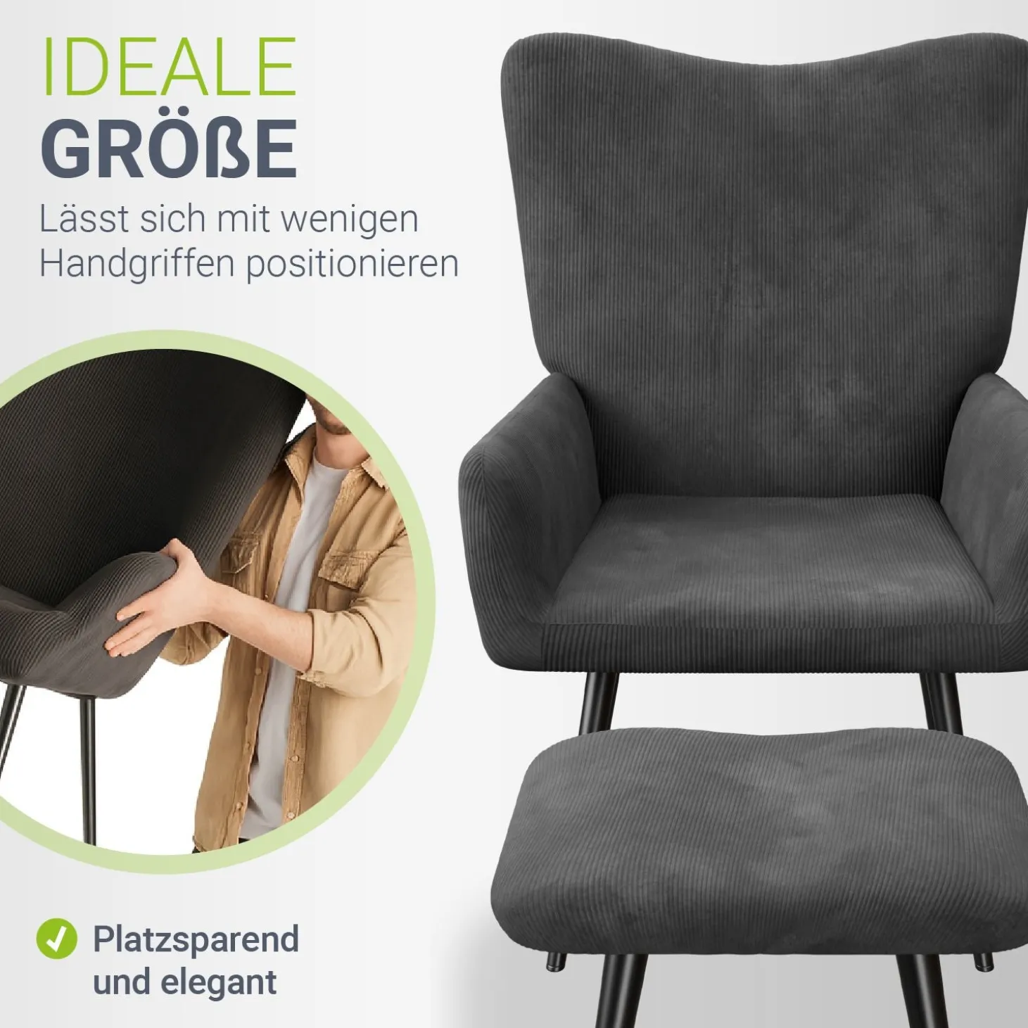 Ohrensessel mit optionalem Hocker Odense Relaxsessel beige oder grau im skandinavischen Design