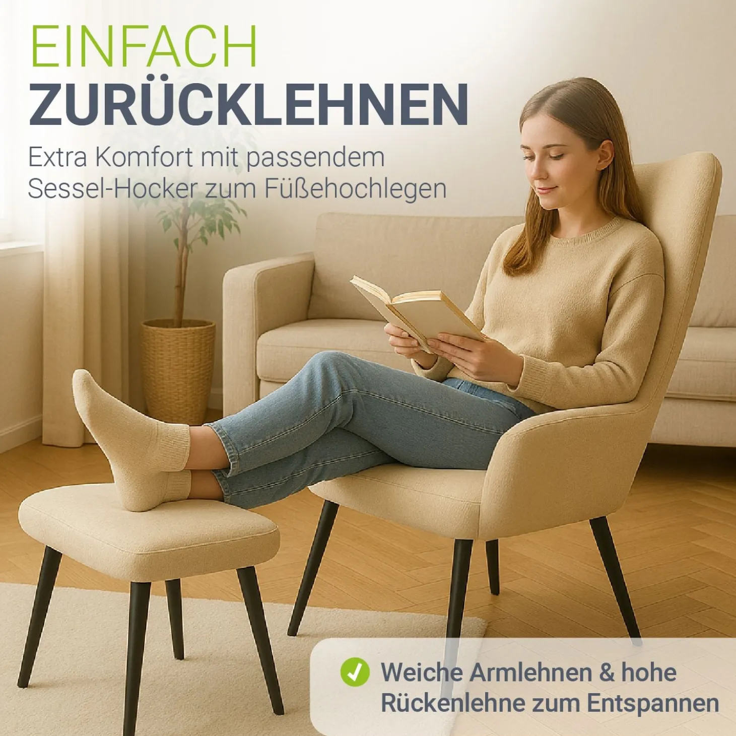 Ohrensessel mit optionalem Hocker Odense Relaxsessel beige oder grau im skandinavischen Design