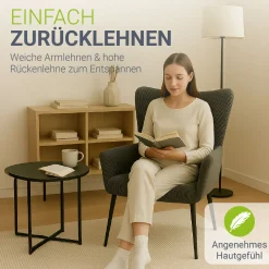 Ohrensessel mit optionalem Hocker Odense Relaxsessel beige oder grau im skandinavischen Design