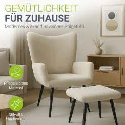Ohrensessel mit optionalem Hocker Odense Relaxsessel beige oder grau im skandinavischen Design
