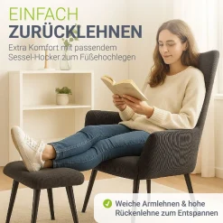 Ohrensessel mit optionalem Hocker Odense Relaxsessel beige oder grau im skandinavischen Design