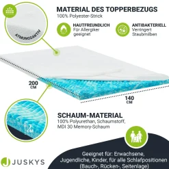 Orthopädischer Matratzentopper aus Memoryschaum Matratzenauflage 7cm für kleine und große Betten