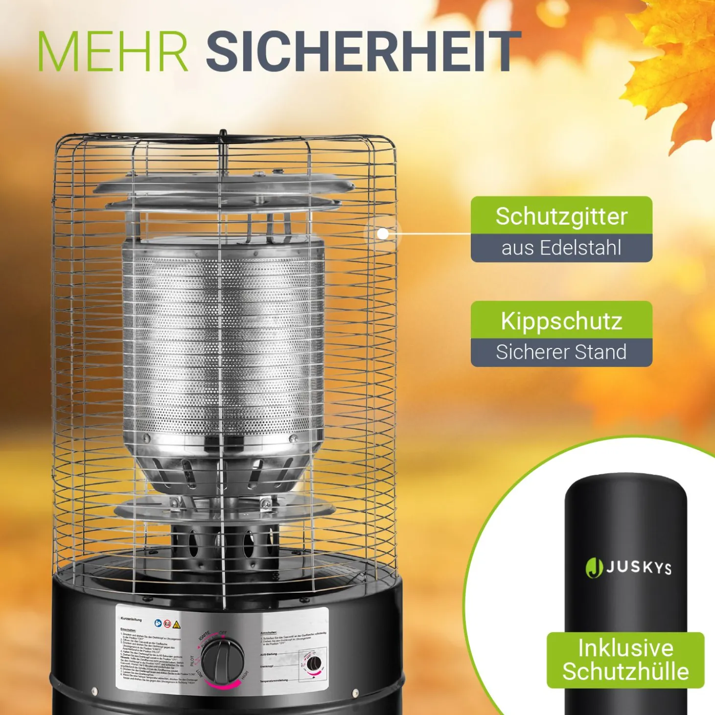 Outdoor Heizstrahler Cuna Mit 11 kW Gas-Brenner für Garten, Terrasse oder Balkon