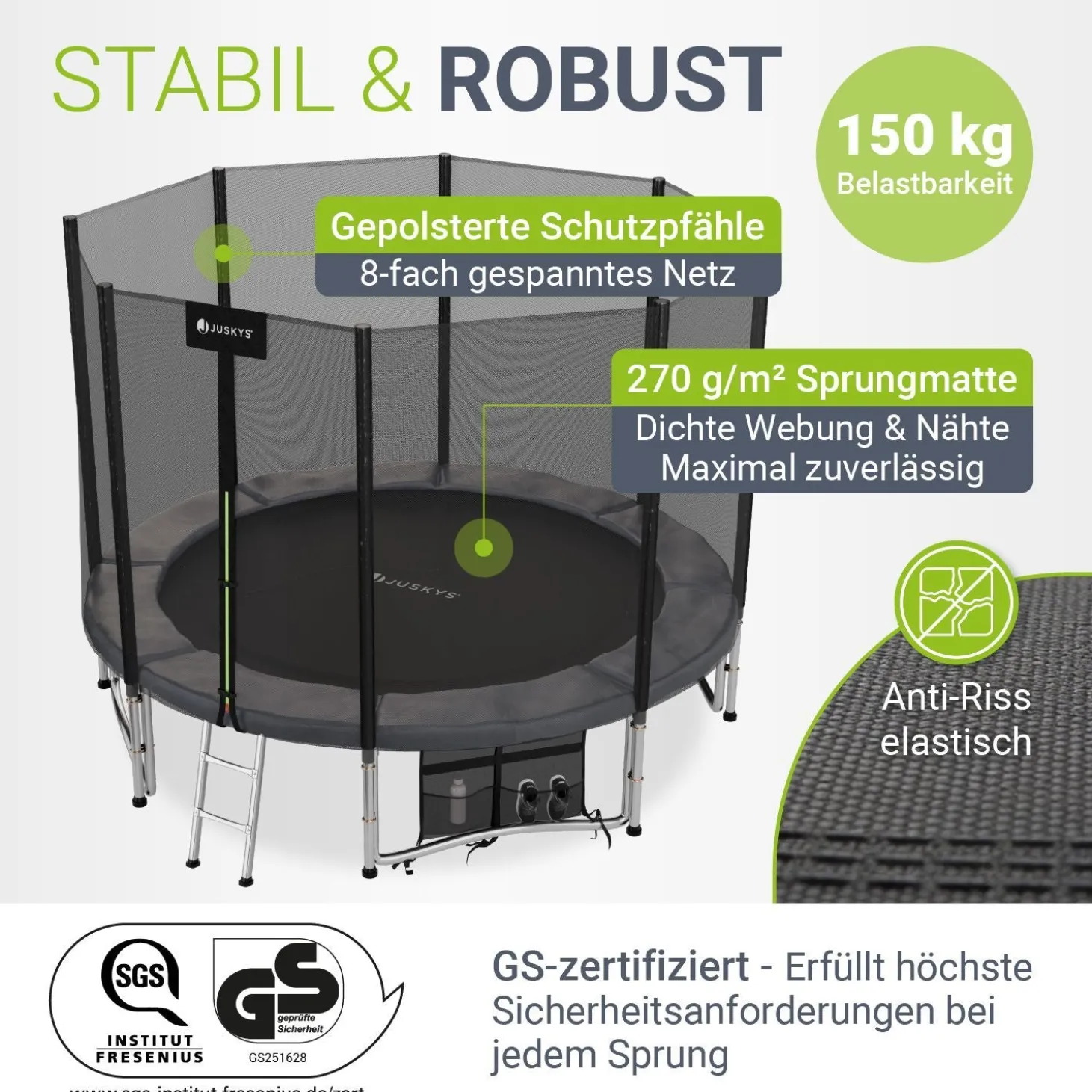 Outdoor Trampolin JumpMaster Gartentrampolin rund für Kinder mit Sicherheitsnetz