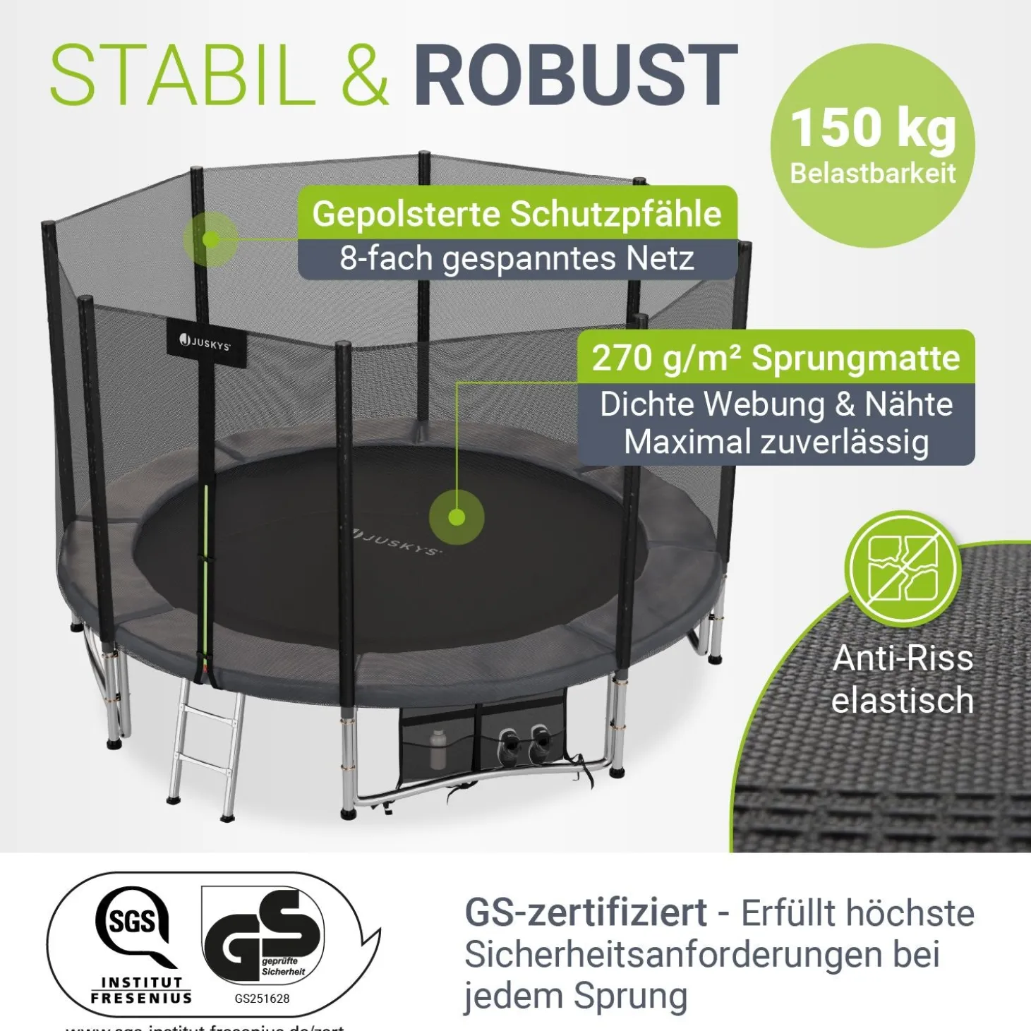 Outdoor Trampolin JumpMaster Gartentrampolin rund für Kinder mit Sicherheitsnetz