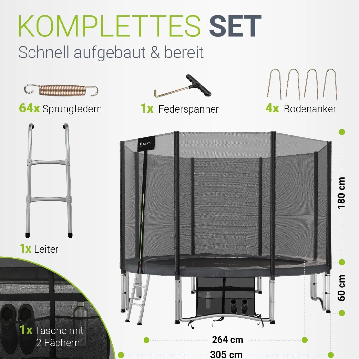 Outdoor Trampolin JumpMaster Gartentrampolin rund für Kinder mit Sicherheitsnetz