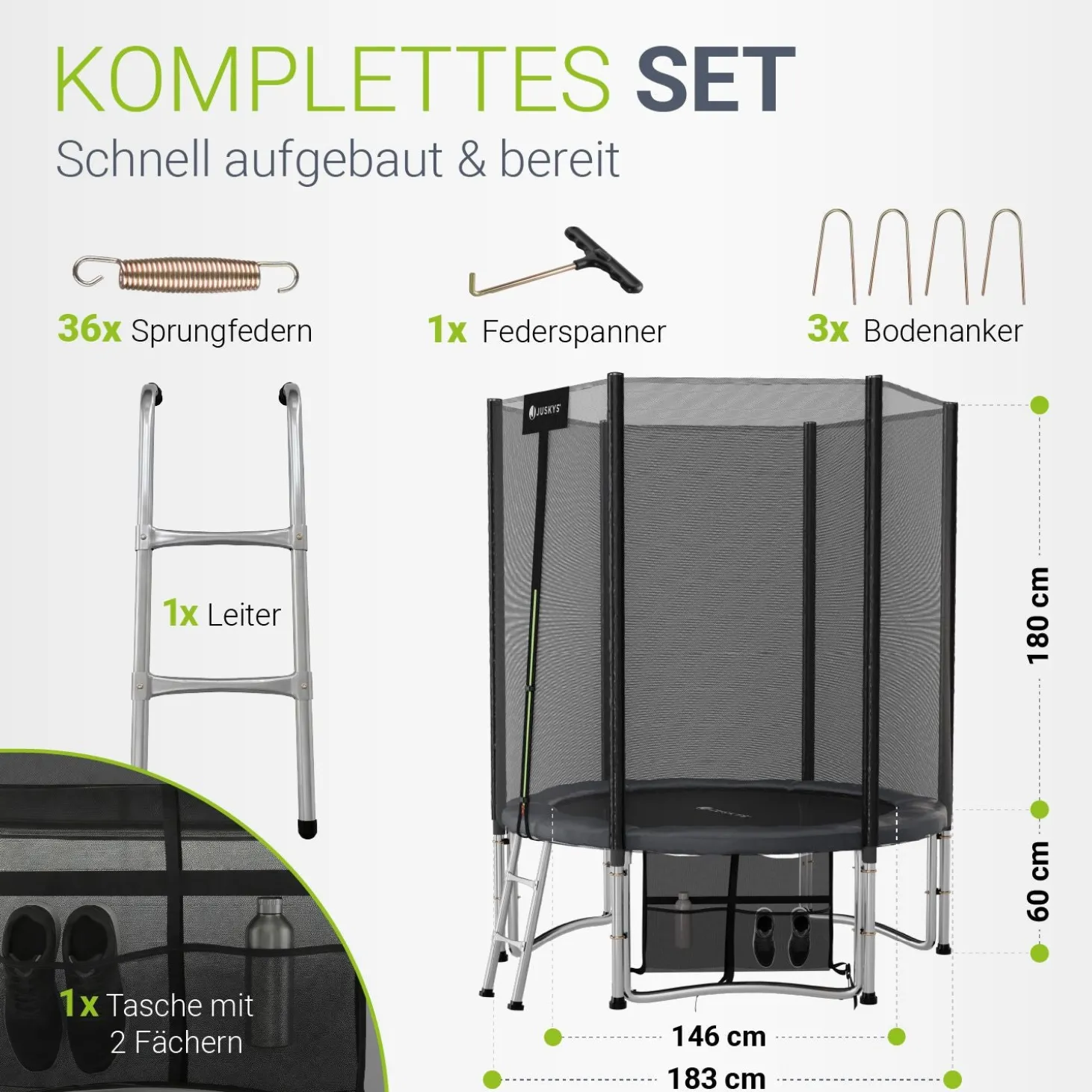 Outdoor Trampolin JumpMaster Gartentrampolin rund für Kinder mit Sicherheitsnetz