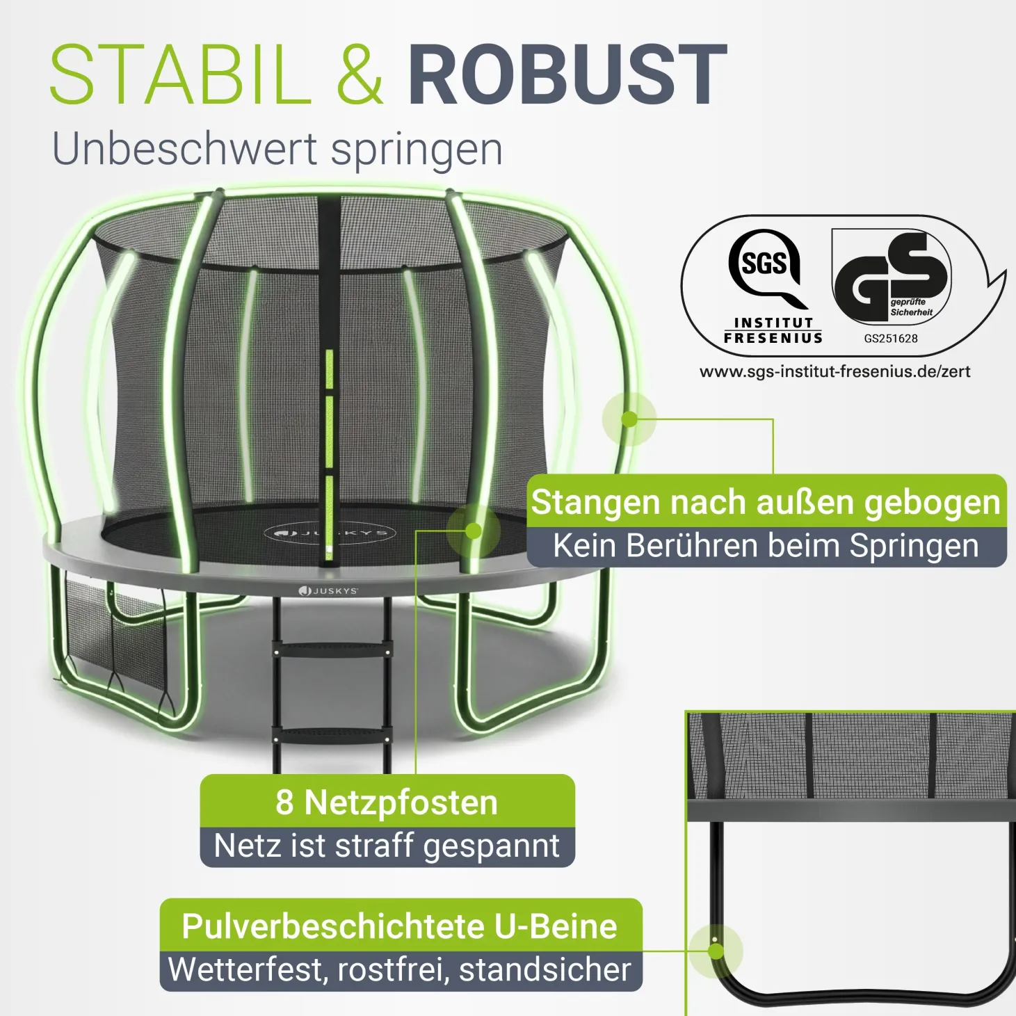 Outdoor Trampolin SkyBounce Stabiles Gartentrampolin mit Sicherheitsnetz und Randabdeckung