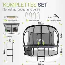 Outdoor Trampolin SkyBounce Stabiles Gartentrampolin mit Sicherheitsnetz und Randabdeckung